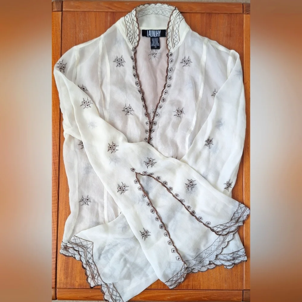 Laundry Sheer Silk Top Kimono Flare Sleeve Castlecore Victorian Renfair Folk XS - Picture 1 of 16